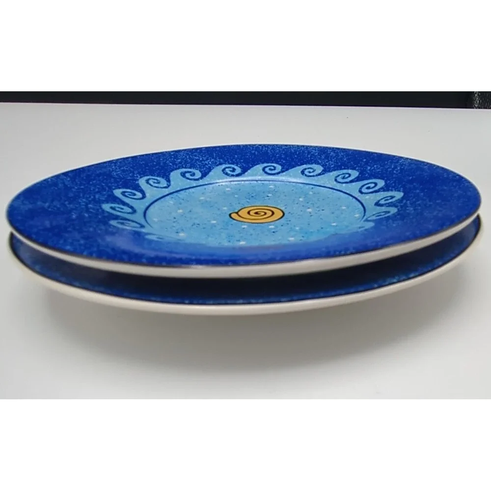 Sango 2 Small Plates Pisces Artist Sue‎ Zipkin Vibrant Blues Beach Shell Summer